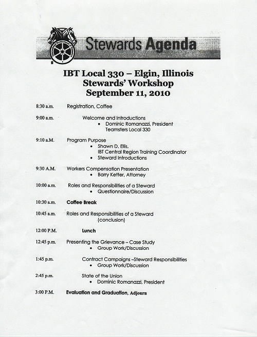 Steward Seminar Agenda
